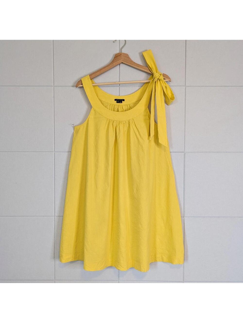 Theory linen blend shoulder bow tie trapeze swing dress